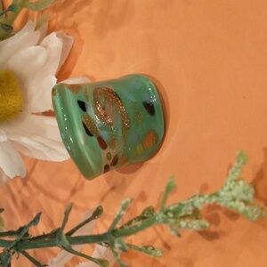 Green Glass Ring with Gold Accents -Size 6